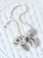 Torn Velvet Bow Pearl Necklace