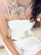 Torn Velvet Bow Pearl Necklace