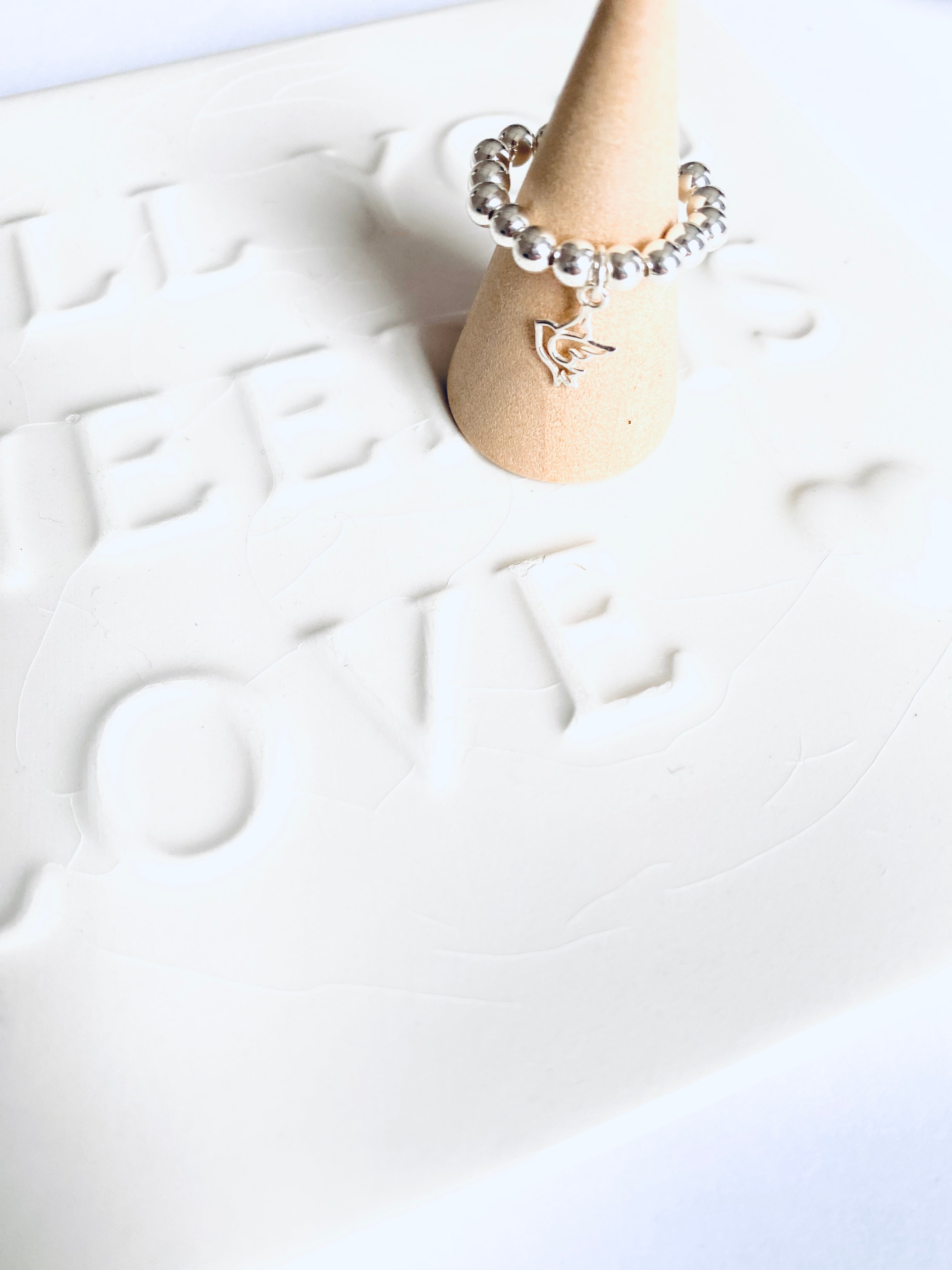 Sterling Silver Dove Beaded Ring