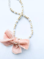 Torn Velvet Bow Pearl Necklace
