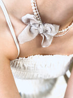 Torn Velvet Bow Pearl Necklace