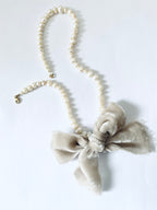 Torn Velvet Bow Pearl Necklace