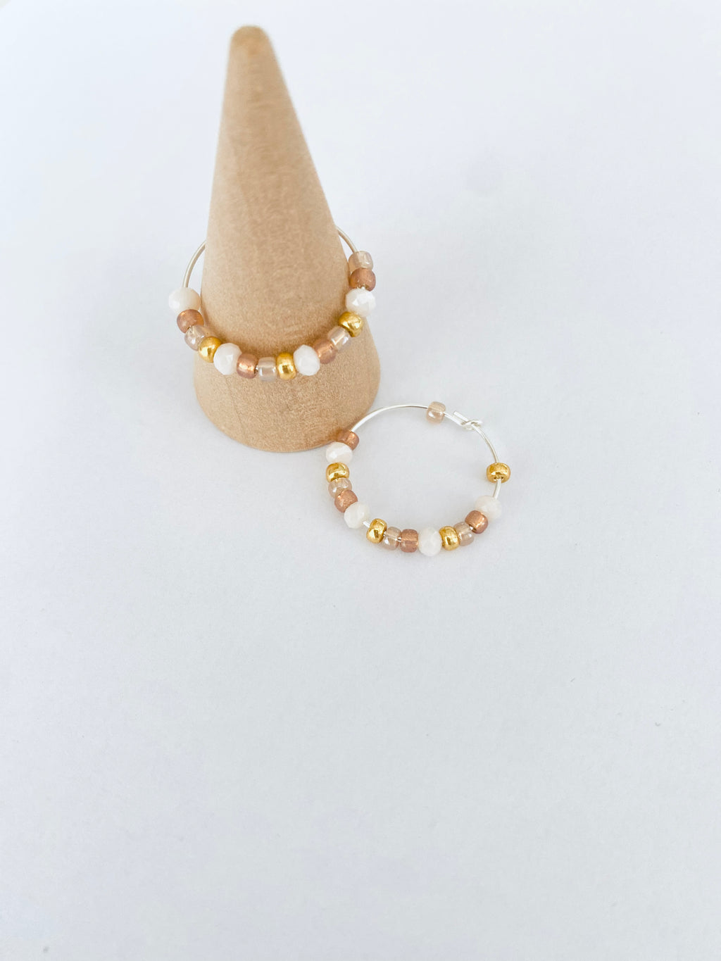 Nude Beaded Hoop Earrings