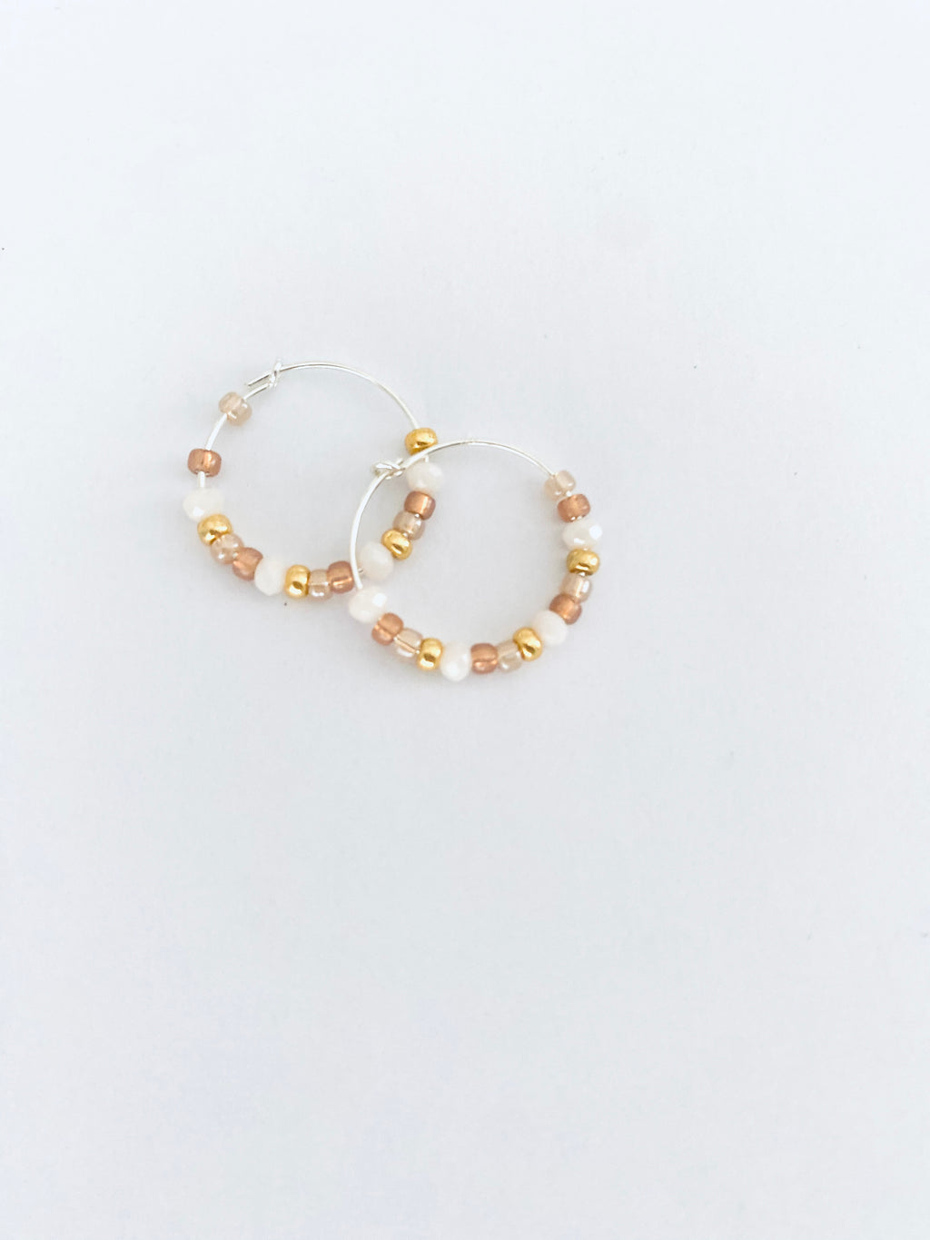 Nude Beaded Hoop Earrings