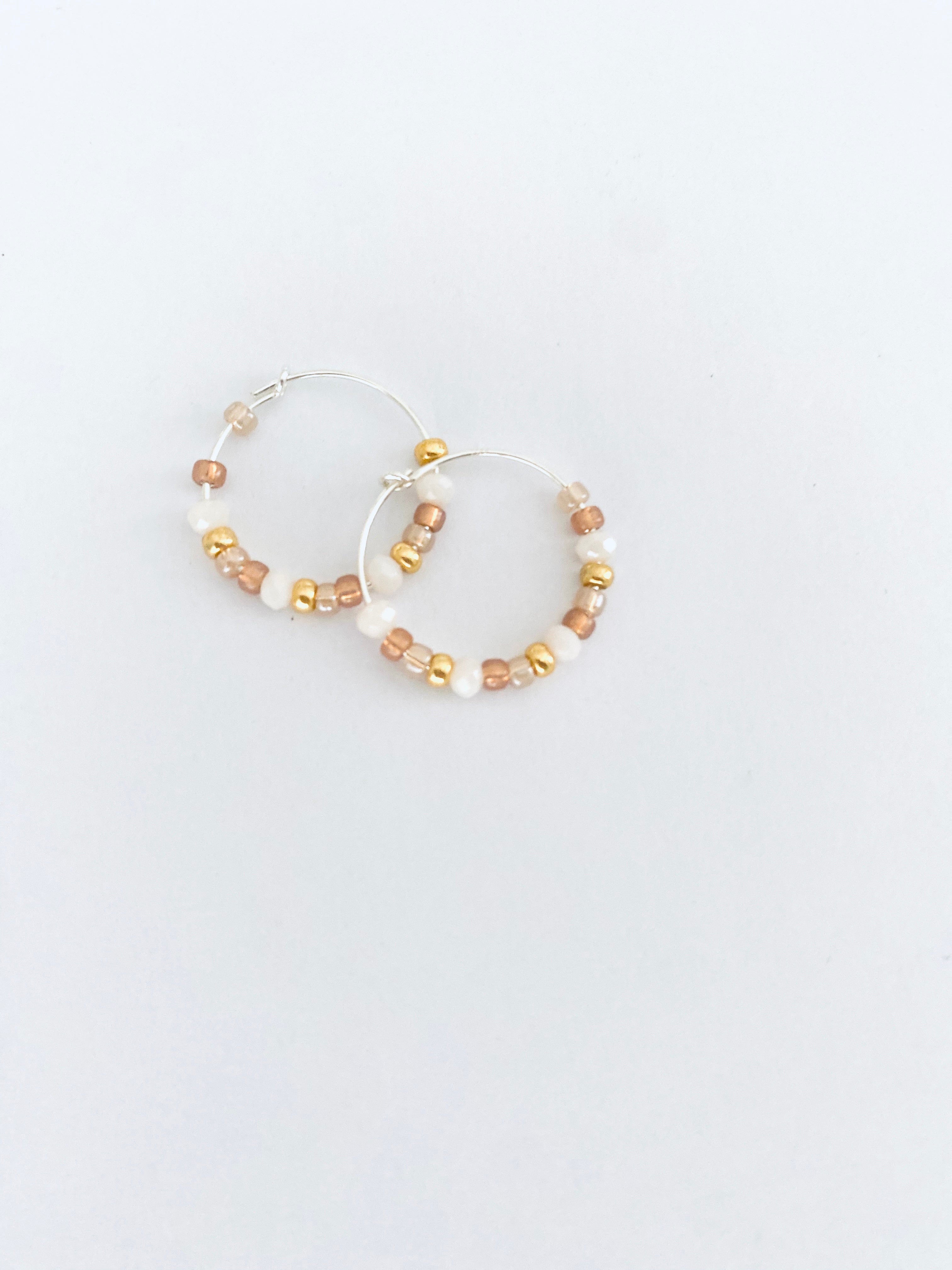 Nude Beaded Hoop Earrings