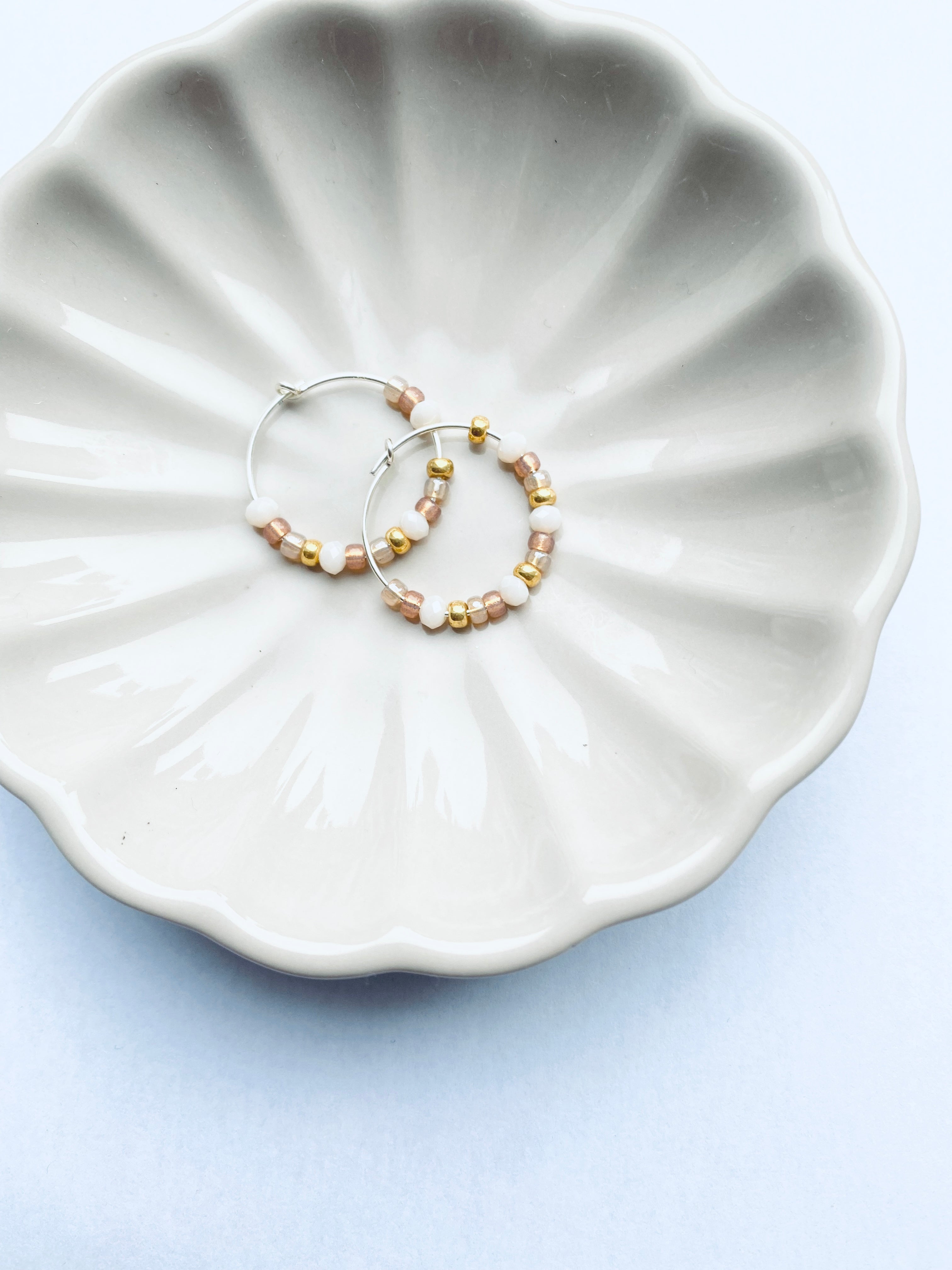 Nude Beaded Hoop Earrings