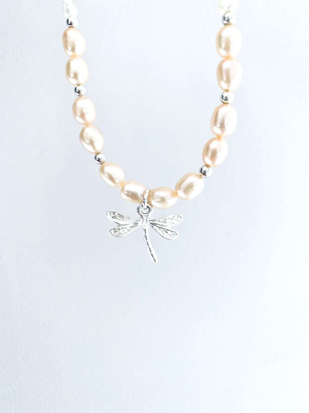 Peach Pearl Dragonfly Necklace