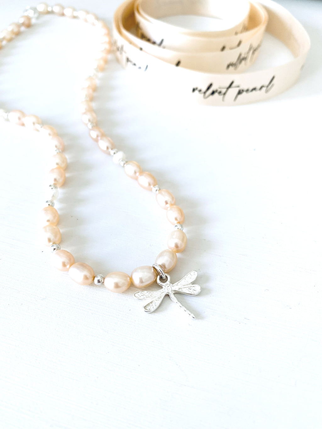 Peach Pearl Dragonfly Necklace
