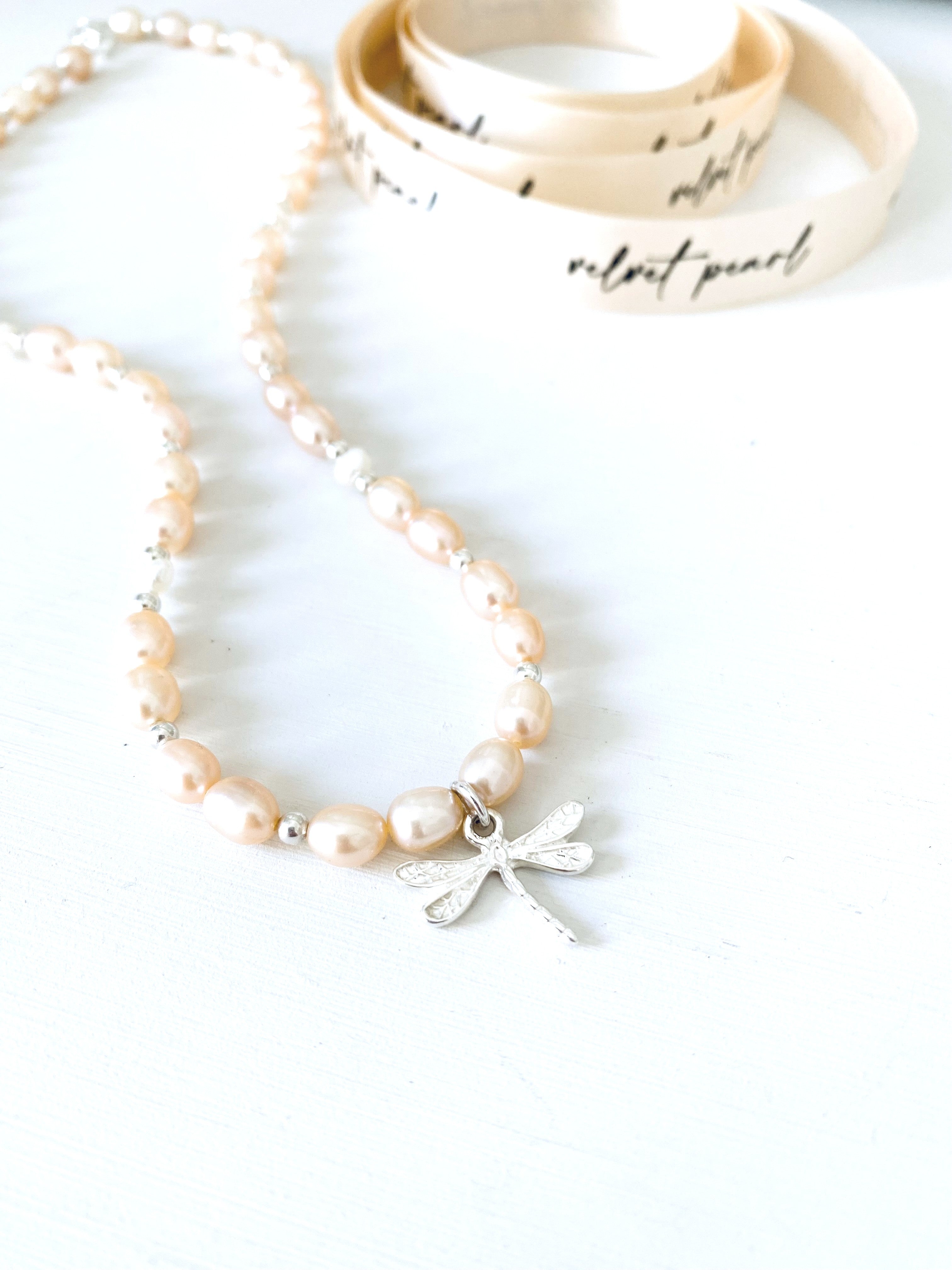 Peach Pearl Dragonfly Necklace