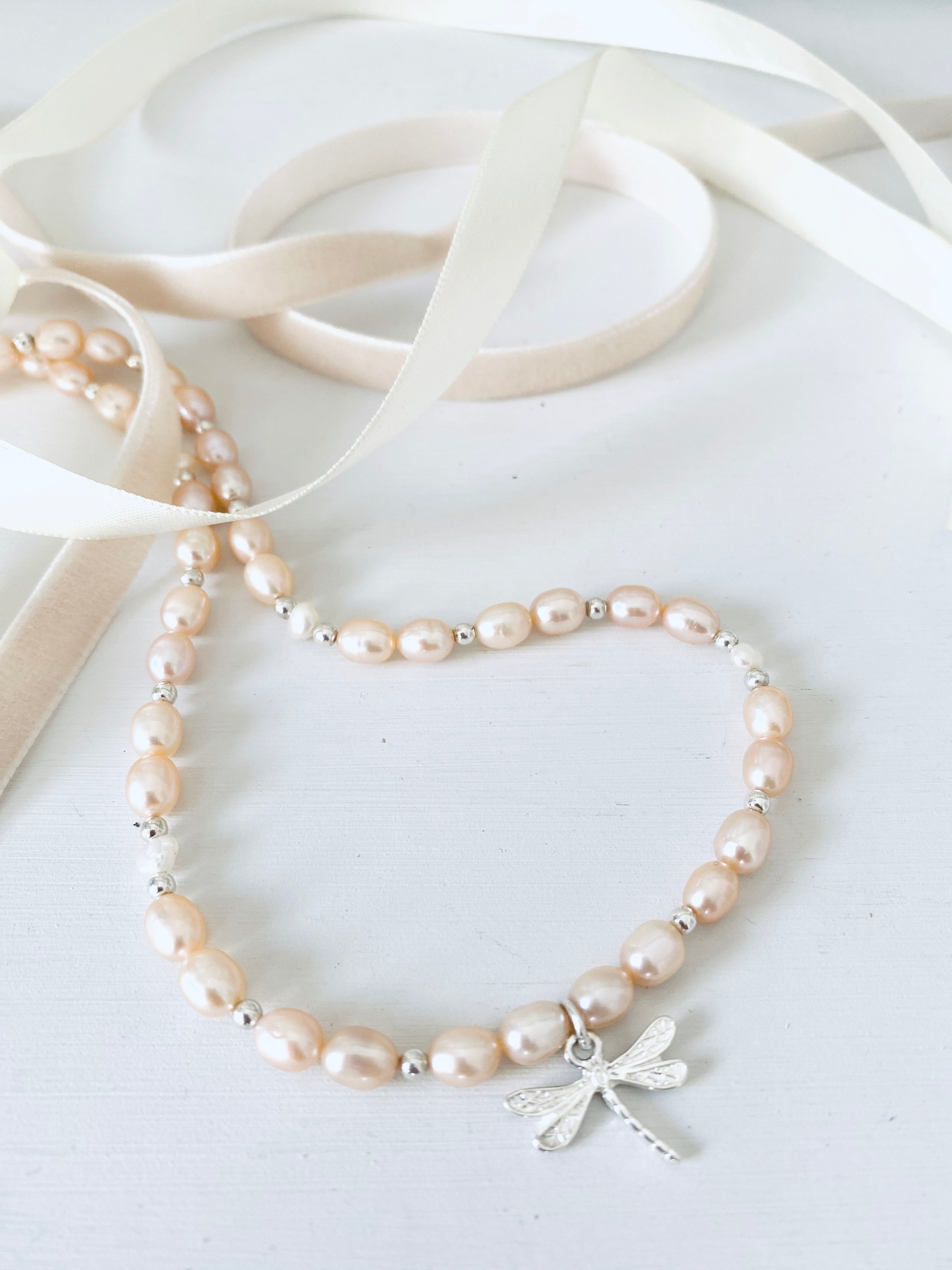 Peach Pearl Dragonfly Necklace