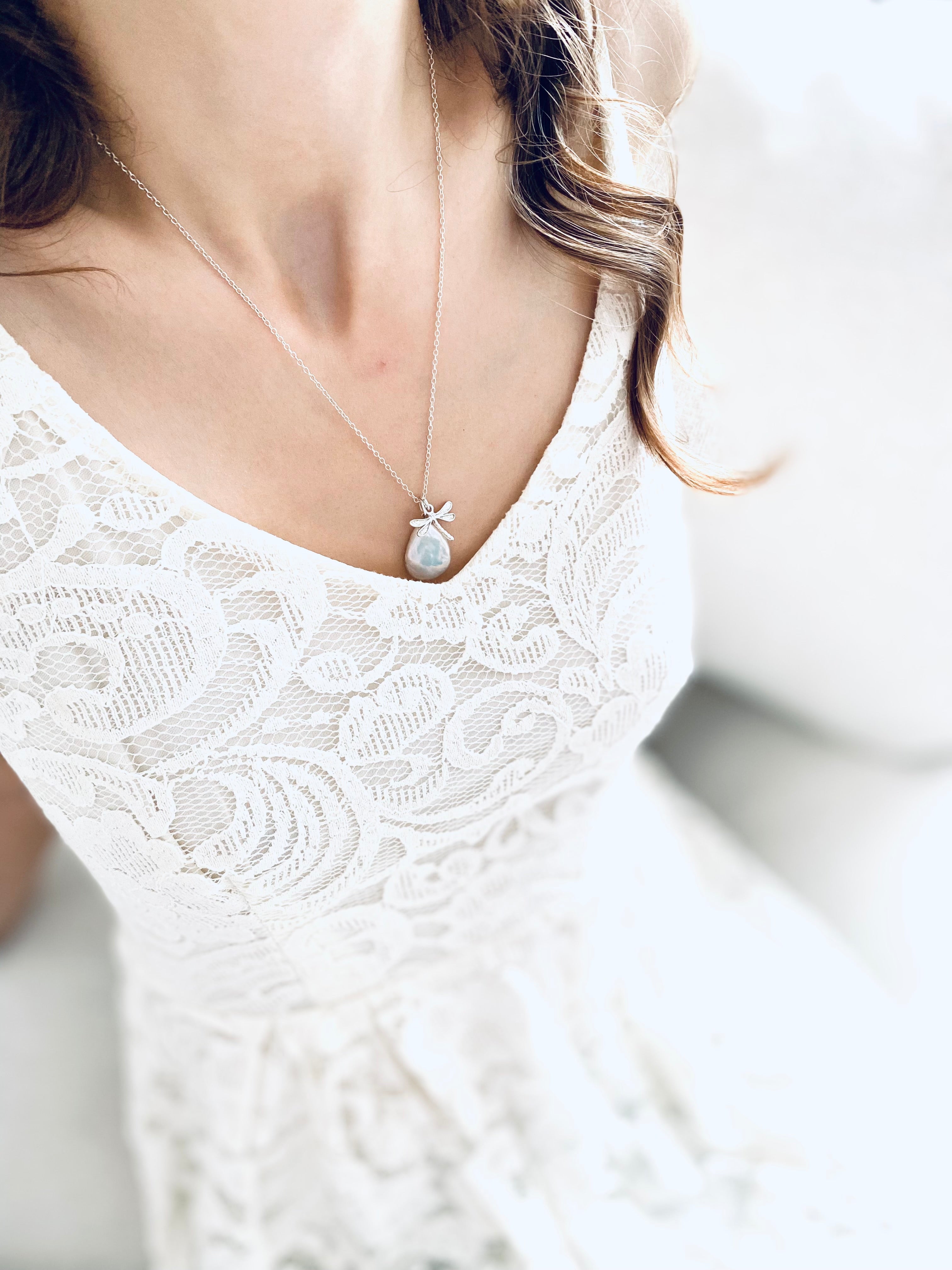 Pretty Pearl Dragonfly Necklace