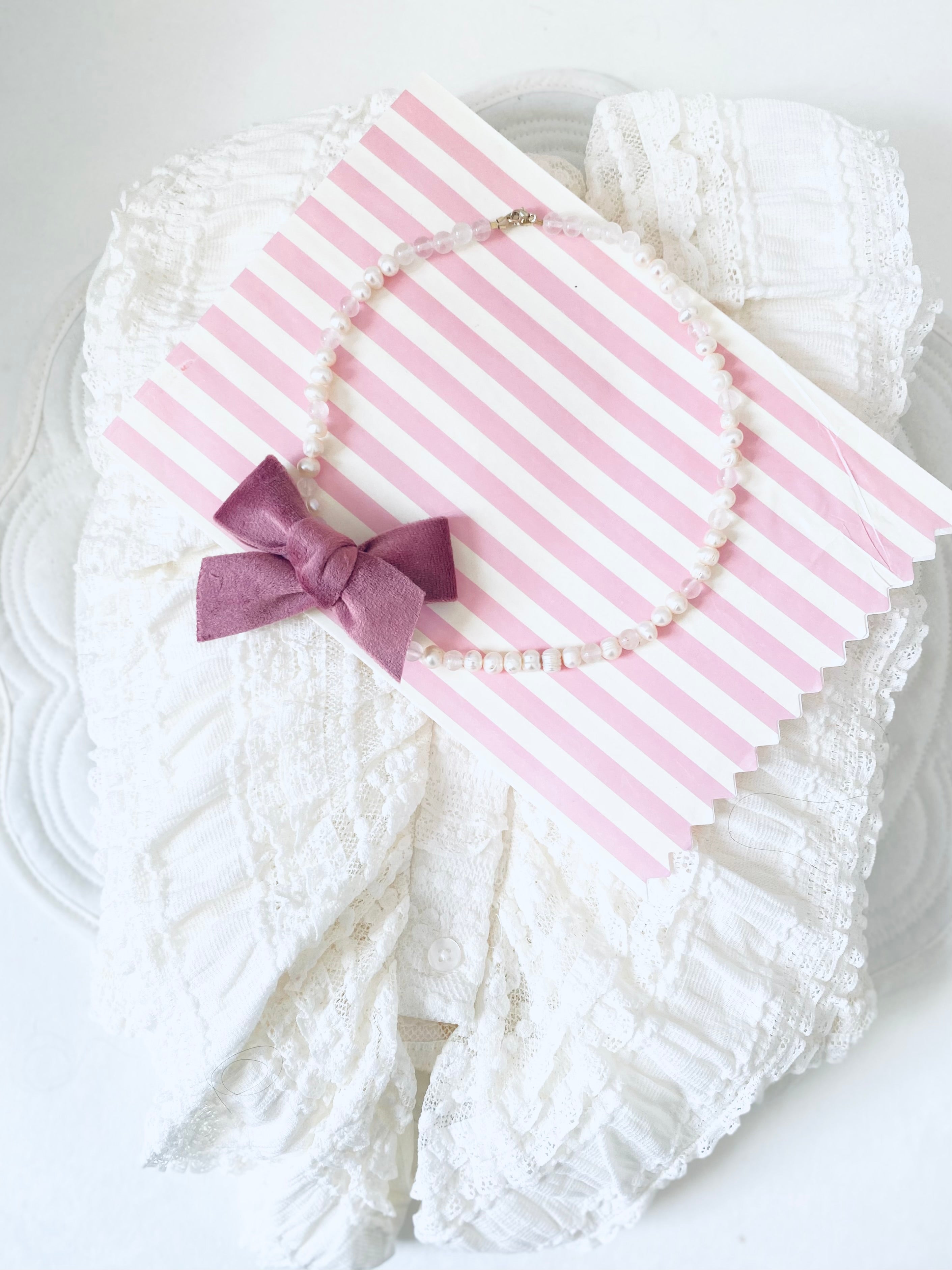 Velvet Bow Pearl Necklace