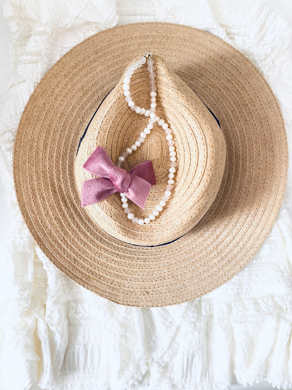 Velvet Bow Pearl Necklace