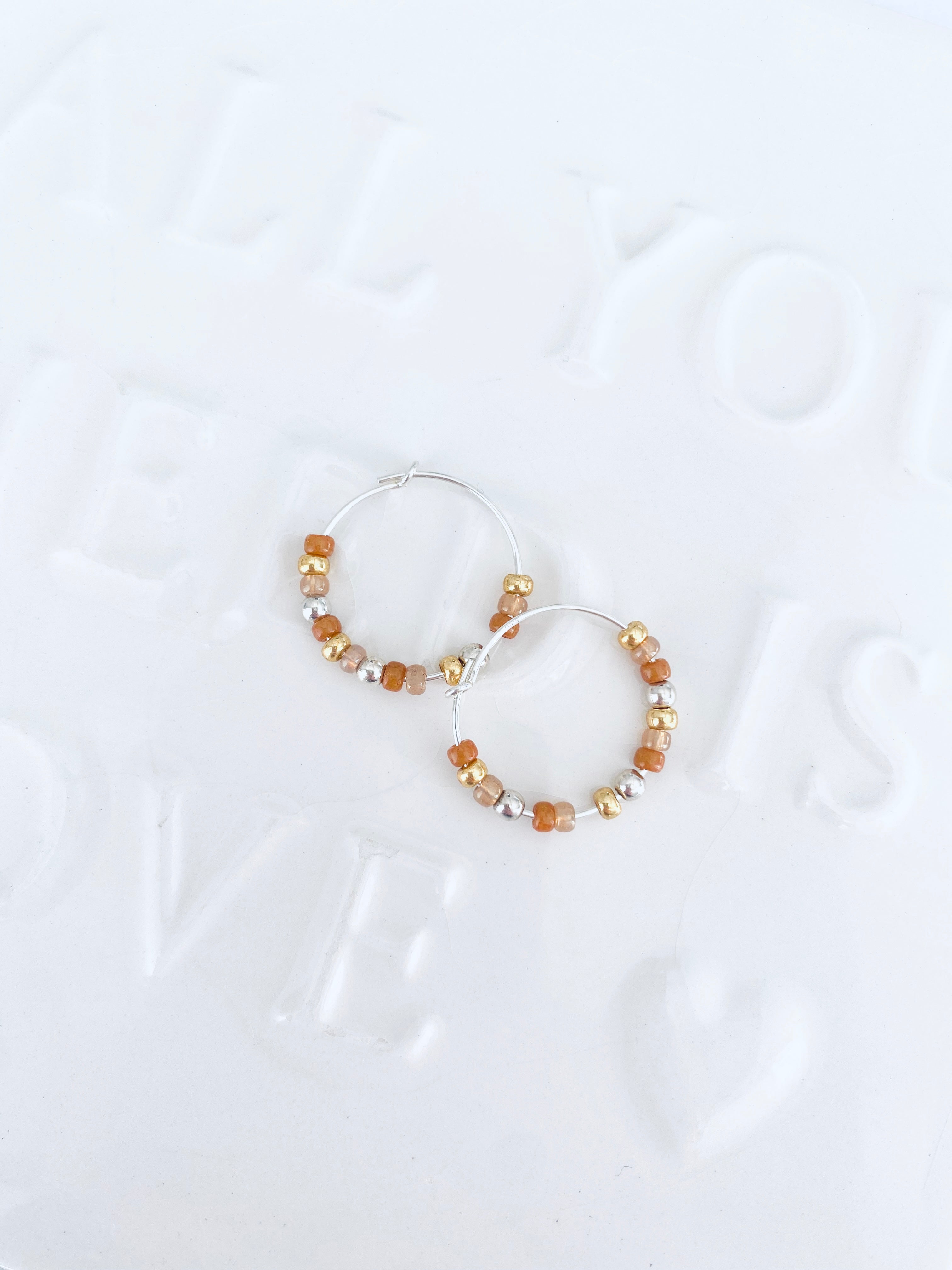 Toffee Beaded Hoop Earrings