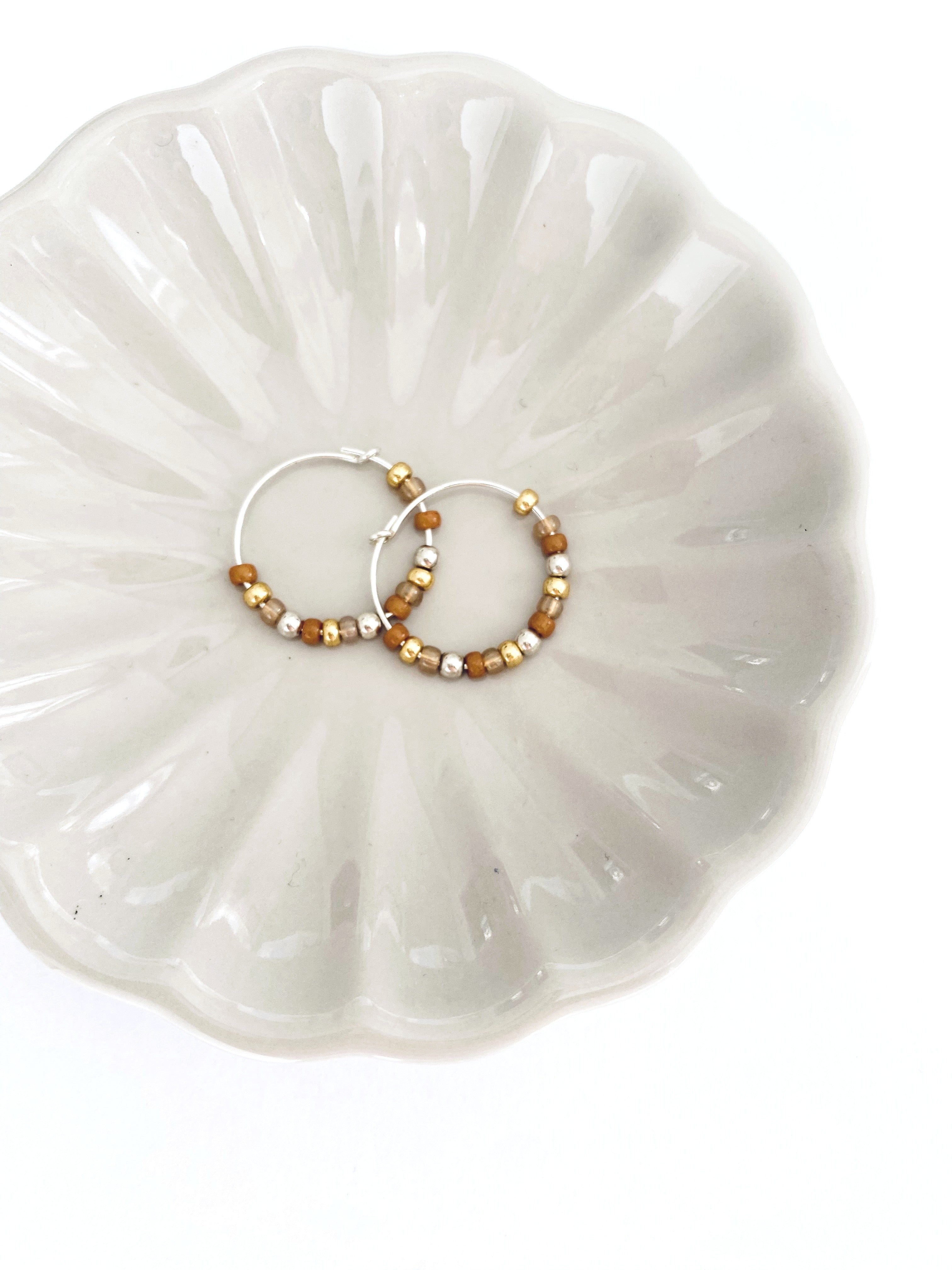 Toffee Beaded Hoop Earrings